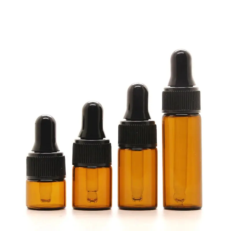 1ml 2ml 3ml 5ml amber glass dropper bottle,mini perfume essential oil vial, glass bottle with dropper