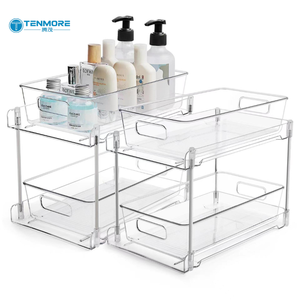 <span class=keywords><strong>Panier</strong></span> de rangement <span class=keywords><strong>coulissant</strong></span> antidérapant à 2 niveaux en plastique PS transparent pour sous l'évier, idéal pour salle de bain, cuisine et garde-manger - Product Image 5