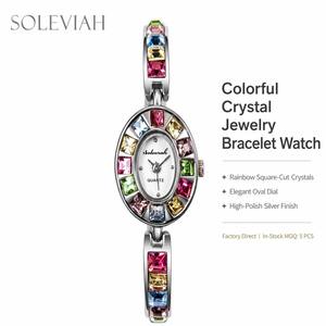 Soleviah – montre-bracelet en cristal coloré pour femmes, cadran ovale en nacre, bijoux en argent, montre-bracelet à Quartz, cadeau de mariage - Product Image 1