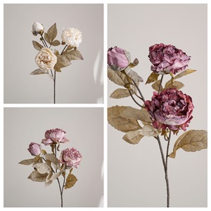Fleur de pivoine artificielle Wenyu, blanc laiteux, rose clair, rose foncé, haute simulation, pour décoration de mariage, bouquet, 3 têtes, filé à la main - Product Image 3
