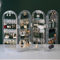 Présentoir créatif pliable pour boucles d'oreilles en PS, support de rangement à 4 panneaux pour bijoux, colliers et clous d'oreilles, pour la maison et le magasin