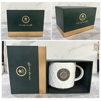 Mug à café en céramique texturée de qualité supérieure de 420 ml avec badge métallique, boîte cadeau, cadeau d'affaires, tasse à boire, vente en gros, logo personnalisé