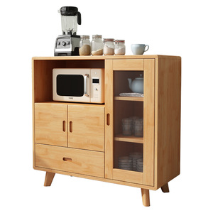 Nordic Solid Wood <b>Sideboard</b> Microwave Cabinet <b>Storage</b> Unit For Dining Room Small Apartment Kitchen Cabinet With Glass Door - Product Image 5