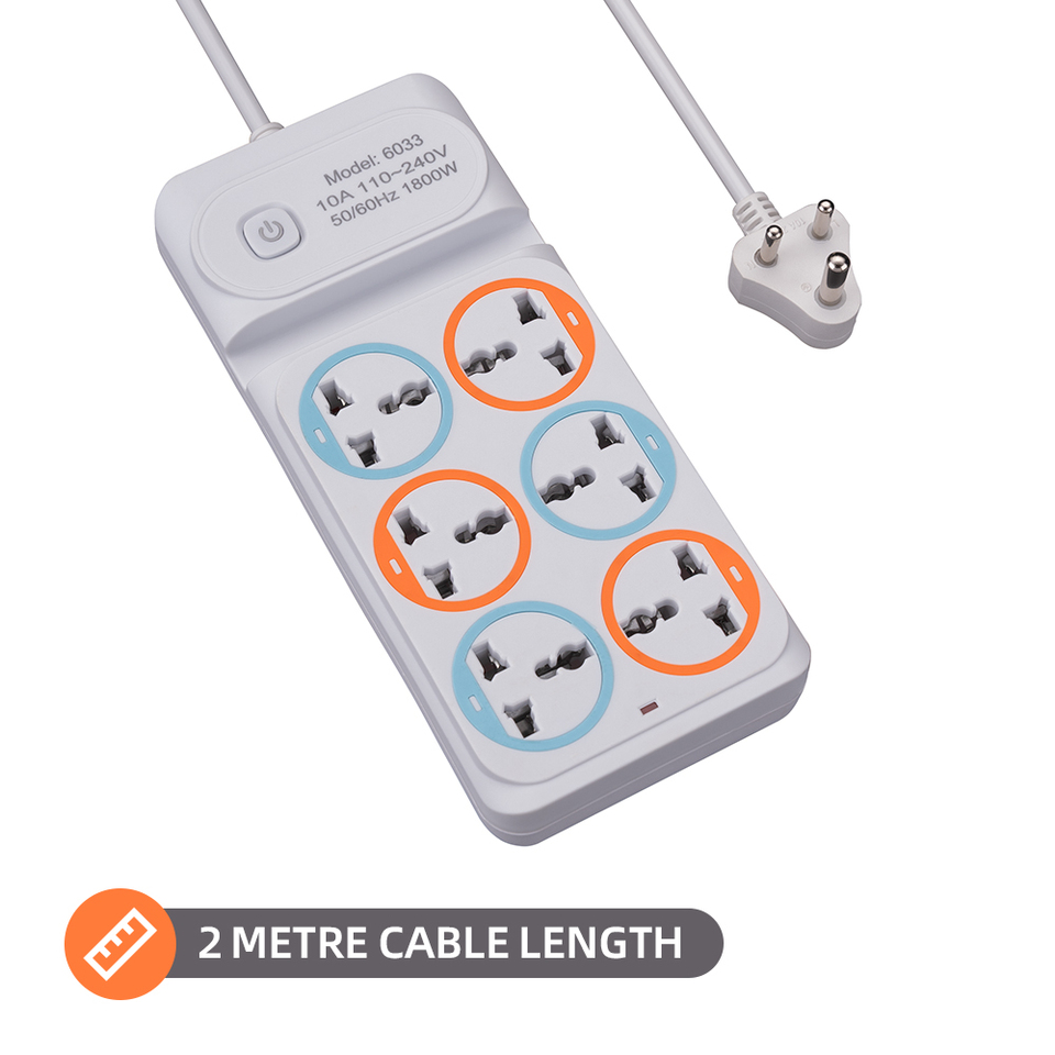 Wholesale Electrical 6 Outlet Power Strip With 2m Cable Multi-socket Extension Board For Home Office