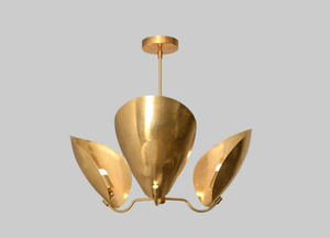 โคมไฟระย้าทองเหลืองสไตล์มิดเซ็นจูรี่โมเดิร์น 3 โคมโค้ง งานแฮนด์เมด โคมไฟเพดานสไตล์วินเทจ - Product Image 2