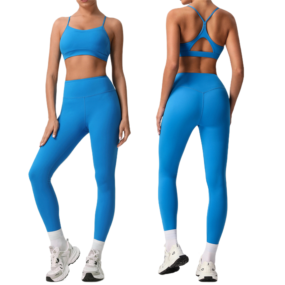 Women's Quick-Drying 2-Piece Set Breathable Sports Suit High Waist Lifting Nine-Point Leggings Yoga Bra for Outdoor Fitness