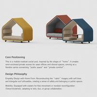 Module de bureau modulaire en forme de maison, écologique et moderne, avec canapé d'intimité et cabine de réunion mobile sur roulettes pour bureau à domicile