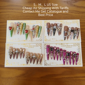 Diseñador americano de alta calidad Queen Gem Press On <span class=keywords><strong>Nails</strong></span> Custom Extra Long Soft Gel Hecho a mano Lujo Falso Uñas postizas 10 piezas - Product Image 5