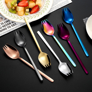 Stainless Steel Salad Fork And Spoon Gold Long Handle <b>Dessert</b> Fruit Fork For Adults - Product Image 3