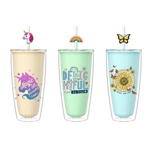 Vaso de Plástico de Doble Capa, Libre de BPA, con Diseño Vibrante de Dibujos Animados, Ecológico, a Prueba de Fugas, para Bebidas Heladas, Ideal para Fiestas de Verano, Salidas y Playa - Product Image 1