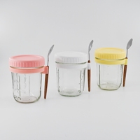 Portable 11oz/350ml nouveau pot en verre ensemble classique petit déjeuner tasse conteneur couvercles cuillères pour la nuit farine d'avoine utilisation alimentaire pour les fêtes