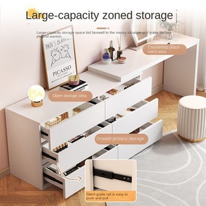 Moderno Simple Dormitorio Tocador Crema Retráctil <span class=keywords><strong>Maquillaje</strong></span> Escritorio Integrado Cubo Gabinete de Almacenamiento Pequeño Apartamento Crema Panel - Product Image 4