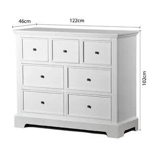Meuble de chambre à coucher en bois avec 7 tiroirs, grand coffre à tiroirs blanc (L122cm H102cm P46cm), entièrement assemblé - Product Image 2