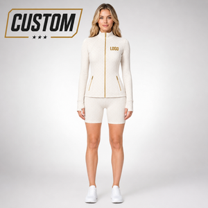 Custom Polka Dot Women's <b>Yoga</b> <b>Jacket</b> Set Light Stretch Full Sleeve Zipper Front Logo Workout Sportswear - Product Image 1