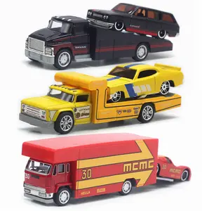 Die Cast Slide Truk Trailer Panjang Mainan Die Transport Mobil Model Diecast Mobil Mainan Flatbed Truck