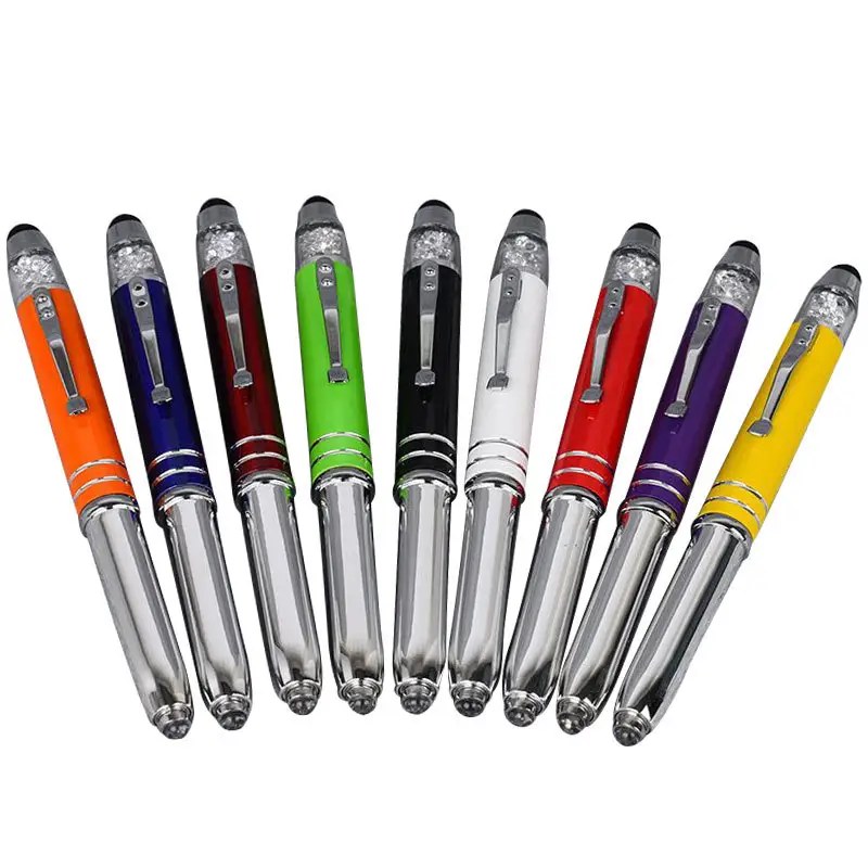 도매 공장 가격 3 1 다기능 금속 스타일러스 Led 라이트 손전등 펜 레이저 로고 라이트 펜 토치 볼펜