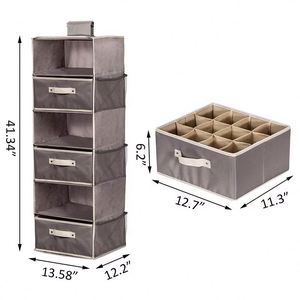 Modern Fabric <b>6</b> Shelf Closet Hanging Organizer Detachable <b>Drawer</b> for Storage Clothes Wardrobe Organization - Product Image 3