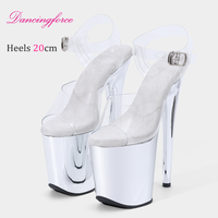 Nouvelles sandales à plateforme élégantes en chrome argenté de 20 cm, talons hauts sexy de 8 pouces, chaussures de mariage, chaussures de pole dance