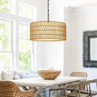Lampe suspendue vintage moderne en rotin avec corde de chanvre, luminaire décoratif commercial pour restaurant, boutique d'art, installation suspendue