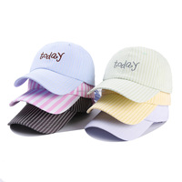 Topi Baseball Wanita Berkualitas Tinggi Motif Garis, Model Dad Hat dengan Ikat Belakang, 6 Panel, Pelindung Matahari untuk Luar Ruangan, Snapback