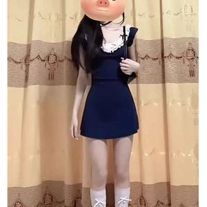 French Style Lace Patchwork Summer Dress Navy Blue Fitted Waist Flounce Collar Solid Color Daily Casual Dress - Product Image 4