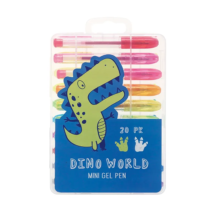Logotipo personalizado impresso dinossauro 20 peças mini conjunto de caneta de tinta em gel pp caixa