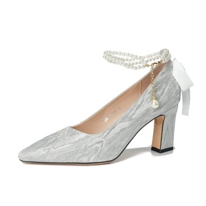 Zapatos de novia Mary Jane con punta en pico, tacón cuadrado, perlas y correa en el tobillo, cómodos, con tacón alto de 5cm o 8cm. - Product Image 4
