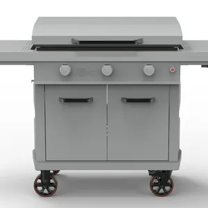 36 in. 3-Burner Digital Propane SmartTemp Flat Top Grill / Griddle in Chalk Finish with Enclosed Cart and Hood