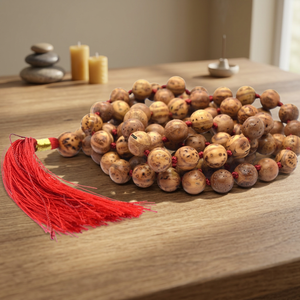 Perles de Mala en bois naturel brun rondes Riddhi Siddhi, graines de Bodhi BMB101 - Product Image 3