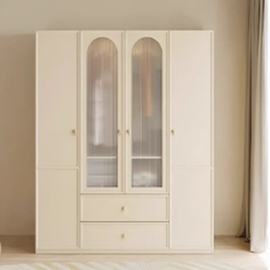 Armario Moderno Independiente Color Crema con Tocador Integrado, Espejo LED, Taburete y Puertas de Madera Maciza - Almacenamiento Resistente a la Humedad para Hotel - Product Image 4