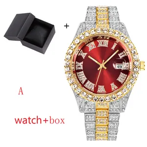 SL68 Hot Sale Hip Hop Cuban Men Quartz Watch Hip Hop Full Diamonds Watch Gold Plated Stainless Steel For Men Glass Silver Coin