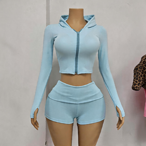 Conjunto de Ropa Deportiva para <span class=keywords><strong>Mujer</strong></span> 2026, Sudadera con Cierre y Capucha de Color Sólido de Alta Calidad, con Logotipo Personalizable y Diadema, Transpirable, OEM, ODM - Product Image 3