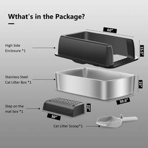 Oversized aço inoxidável e plástico gato lixo caixa levantada semi-fechado à prova de respingos Design aberto gato WC para uso transfronteiriço - Product Image 3