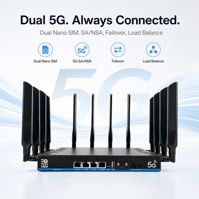 Enterprise Grade WiFi 7 5G CPE Router BE19000 Tri Band MT7988AV 2.5G WAN LAN Dual SIM Slots OpenWRT OEM ODM
