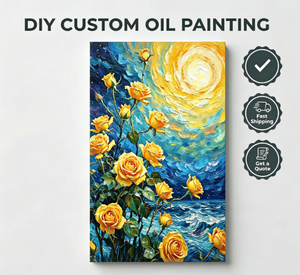 Peinture par numéros DIY Songwoo Impasto : Toile d'art texturée Nuit étoilée, Tourbillon Ciel, Rose dorée, Mer bleue, Paysage marin floral - Product Image 1