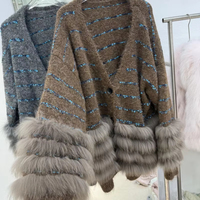 Personnalisé printemps et automne femmes nouvelle mode vraie fourrure de renard décoration tissé à la main corde tricoté pull Cardigan