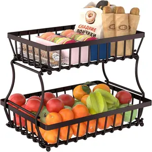 WTB-148 cesta de almacenamiento de frutas de 2 niveles para cocina pan soporte de cuenco verduras negro kitchen rack storage