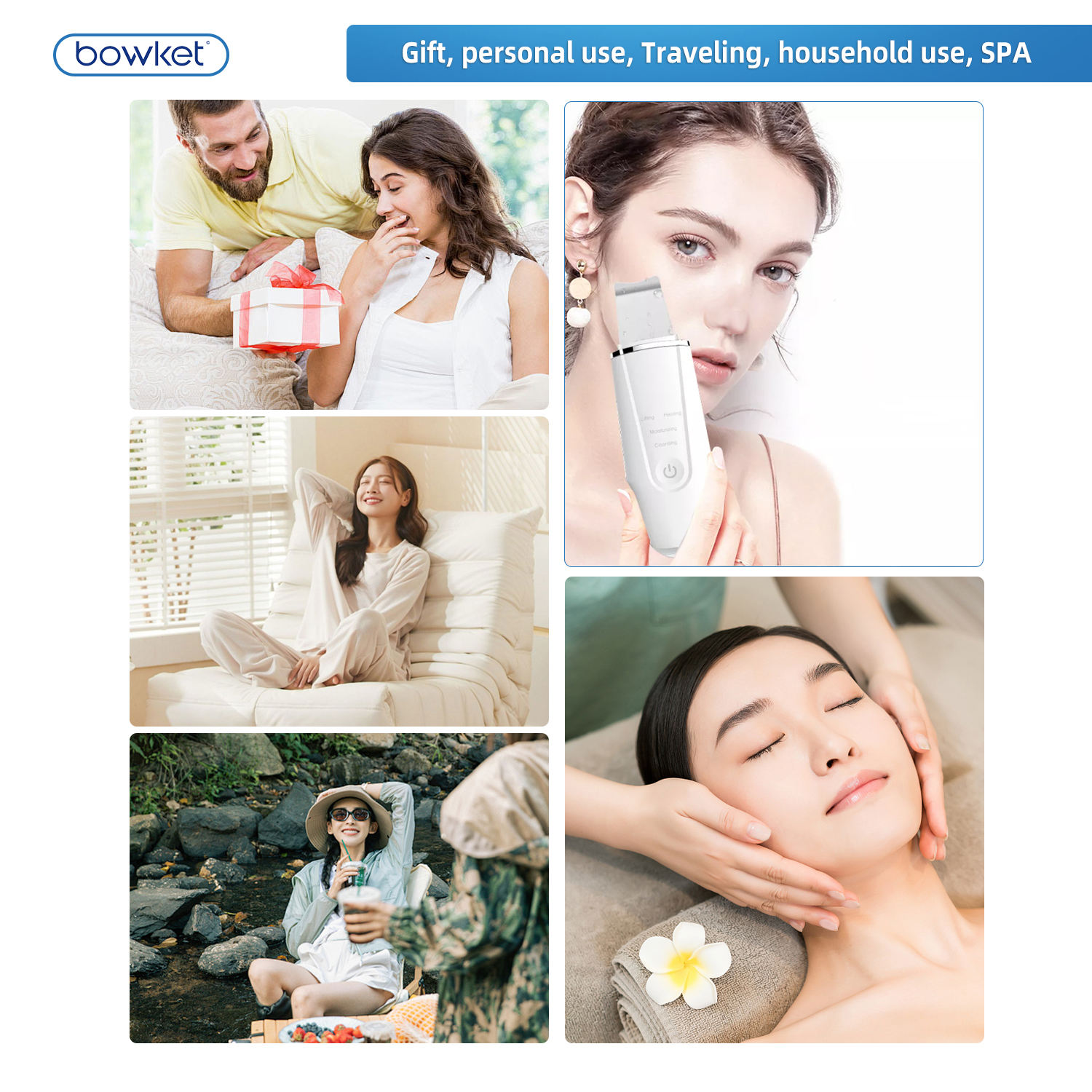 ORANGLES Bowket Professional Cordless Blackhead Remover | Ultrasonic Skin Scrubber & Pore Cleaner Spatula | Face Detox & Tightening Tool (Black) – orangles Qatar - angled perspective - presenting advantages - Image 4 of 6 | fits any environment | Purchase Bowket Professional Cordless Blackhead Remover | Ultrasonic Skin Scrubber & Pore Cleaner Spatula | Face Detox & Tightening Tool (Black) – orangles Qatar Michigan | Free Shipping ORANGLES