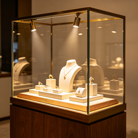 Vitrine de présentation de bijoux en verre avec éclairage LED personnalisé, comptoir de magasin rond en acier inoxydable, design de luxe pour la présentation de bijoux