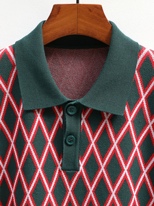 Pull-over décontracté d'été pour <span class=keywords><strong>homme</strong></span> à col en V et revers, 100 % polyester, à manches courtes, tricoté haute élasticité avec motif 3D - Product Image 3