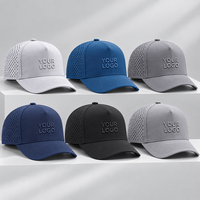 Casquette de performance à 5 panneaux perforée au laser, hydrophobe, de qualité supérieure, pour logo personnalisé et golf