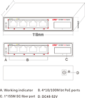 5-Port 250W Tinggi POE Upoe Kamera 10/100M Bt POE Fiber Switch