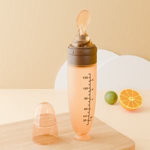 Bouteille pour bébé 150 ml en silicone souple avec cuillère, bouteille à jus à presser, cuillère pour aliments pour bébé, ventouse en silicone, bouteille pour <span class=keywords><strong>céréales</strong></span> de riz - Product Image 2