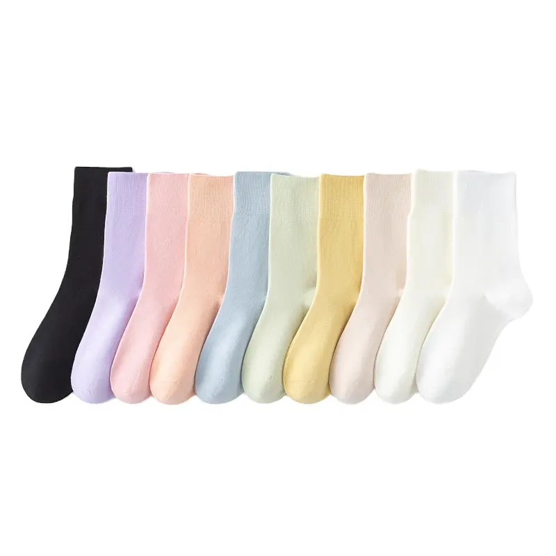 New cute Solid color seamless candy light color medium tube socks Sweet little Colorful cotton crew socks