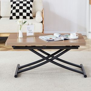 DB Modern Minimalist Black Metal <b>Lifting</b> <b>Table</b> with 0.8-Inch Wood Grain Process Sticker Desktop Multifunctional - Product Image 4