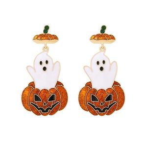 Pendientes Largos Vintage de Halloween para Mujer, Diseño de Cara de Fantasma, Diamantes, Calabaza Exagerada, Forma de Linterna y Mariposa - Product Image 4