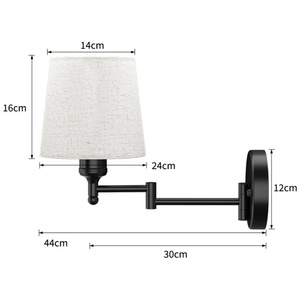 LED Glass Metal Wall Lamp Modern 2-Piece Swing Arm Wall Lamp Set with Linen Lampshade <b>Plug</b>-In Design for Bedroom Living Room - Product Image 6