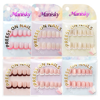 Boîte d'emballage Manisky personnalisée avec logo imprimé en ABS, pour faux ongles à presser faits main, rose, avec éclairage latéral, forme carrée moyenne française, lot de 12 pièces