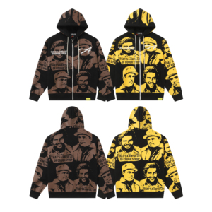 Tuta Unisex Y2K Hip Hop con Stampa Integrale, Felpa con Zip e Pantaloni Larghi, Set Streetwear Nero e Giallo - Product Image 4