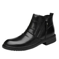 Bottes d'hiver mi-mollet en cuir, style britannique, formelles et décontractées, tendance, avec fermeture éclair latérale, respirantes, antidérapantes, résistantes à la neige, chaudes, pour le travail